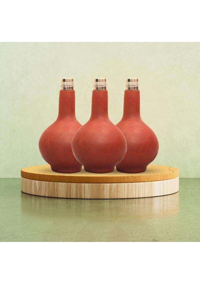 Terra Charms Clay Surahi Bottle | 1 L | 1.1 Qt | Pack of 3 | Handcrafted - Indya