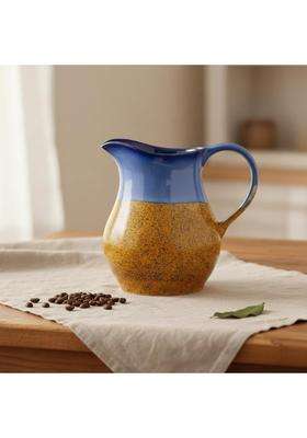 Caffeine Ceramic Stonware Handmade Stoneware Glossy Blue and Mustard Water Jug | 1800 ml | 60.9 fl oz | Dishwasher Safe | Microwave Safe