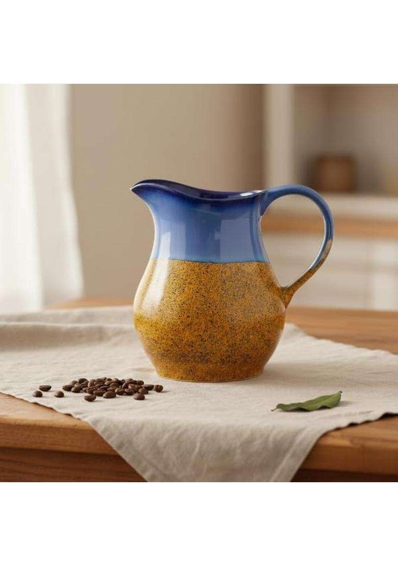 Caffeine Ceramic Stonware Handmade Stoneware Glossy Blue and Mustard Water Jug | 1800 ml | 60.9 fl oz | Dishwasher Safe | Microwave Safe - Indya