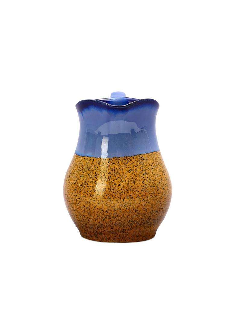Caffeine Ceramic Stonware Handmade Stoneware Glossy Blue and Mustard Water Jug | 1800 ml | 60.9 fl oz | Dishwasher Safe | Microwave Safe - Indya