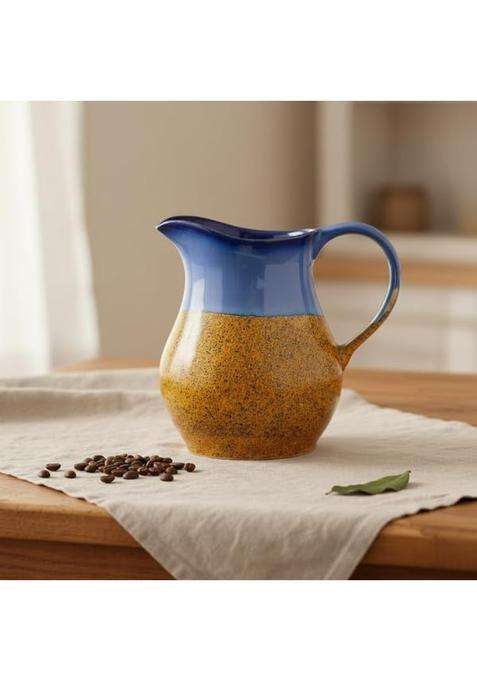 Caffeine Ceramic Stonware Handmade Stoneware Glossy Blue and Mustard Water Jug | 1800 ml | 60.9 fl oz | Dishwasher Safe | Microwave Safe