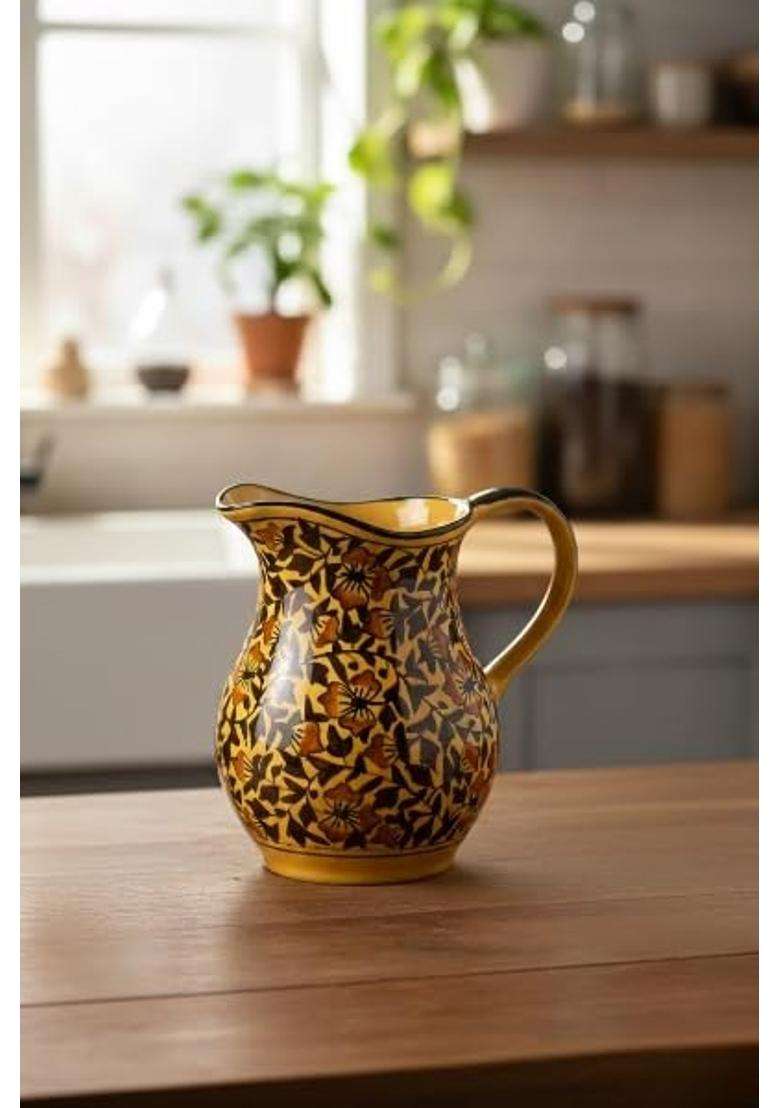 Caffeine Ceramic Handmade Stonware Brown Sehra Water Jug | 1800 ml | 60.9 fl oz | Dishwasher Safe | Microwave Safe - Indya