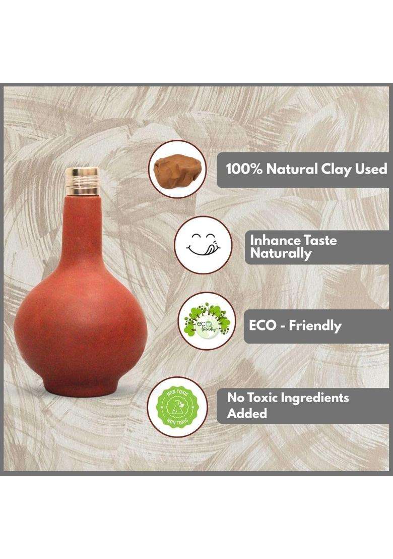 Terra Charms Clay Surahi with Steel Cap | 1 L | 1.1 Qt - Indya