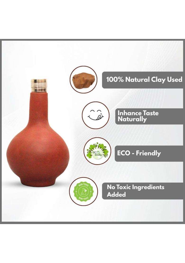 Terra Charms Clay Surahi with Steel Cap | 1 L | 1.1 Qt - Indya
