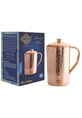 INDIAN ART VILLA Pure Copper Hammered Jug Pitcher with Lid | 1500 ml | 50.7 fl oz