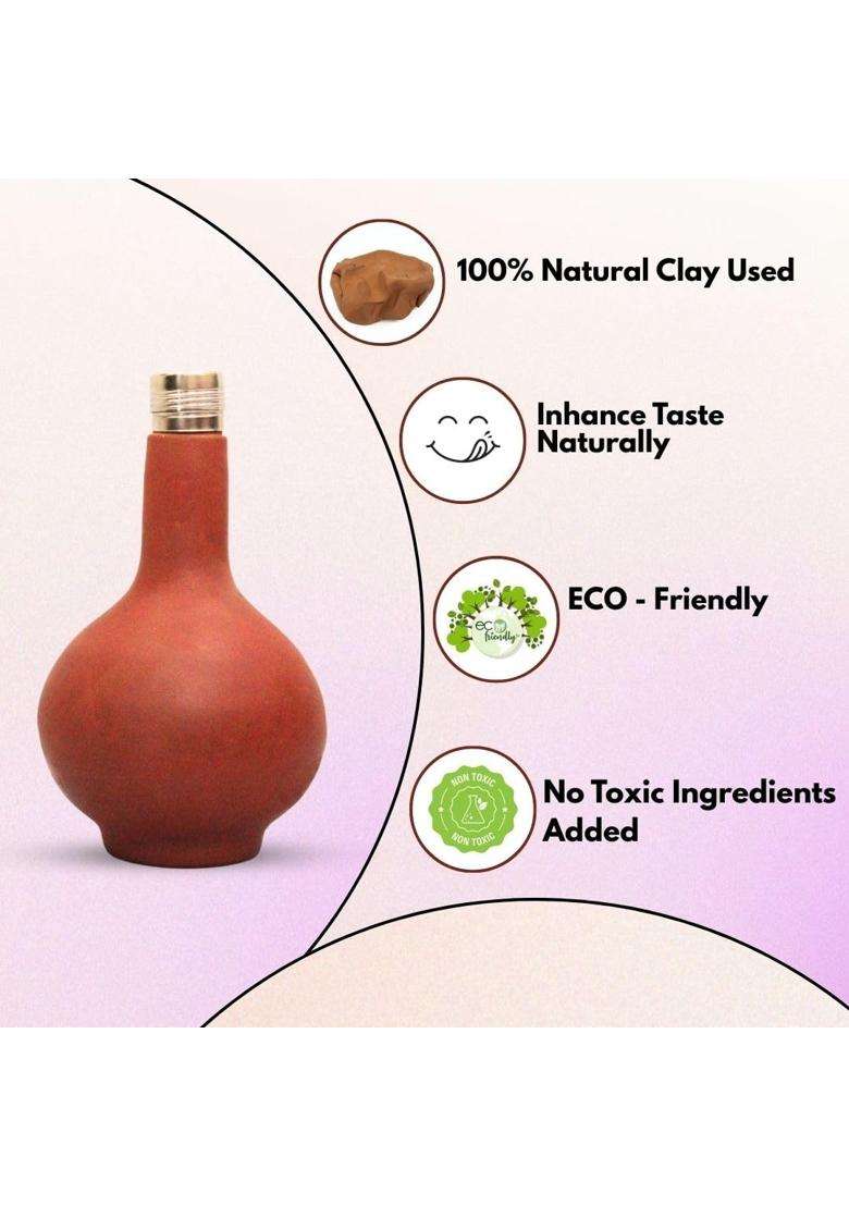 Terra Charms Mitti Surahi with Steel Cap | 1 L | 1.1 Qt - Indya