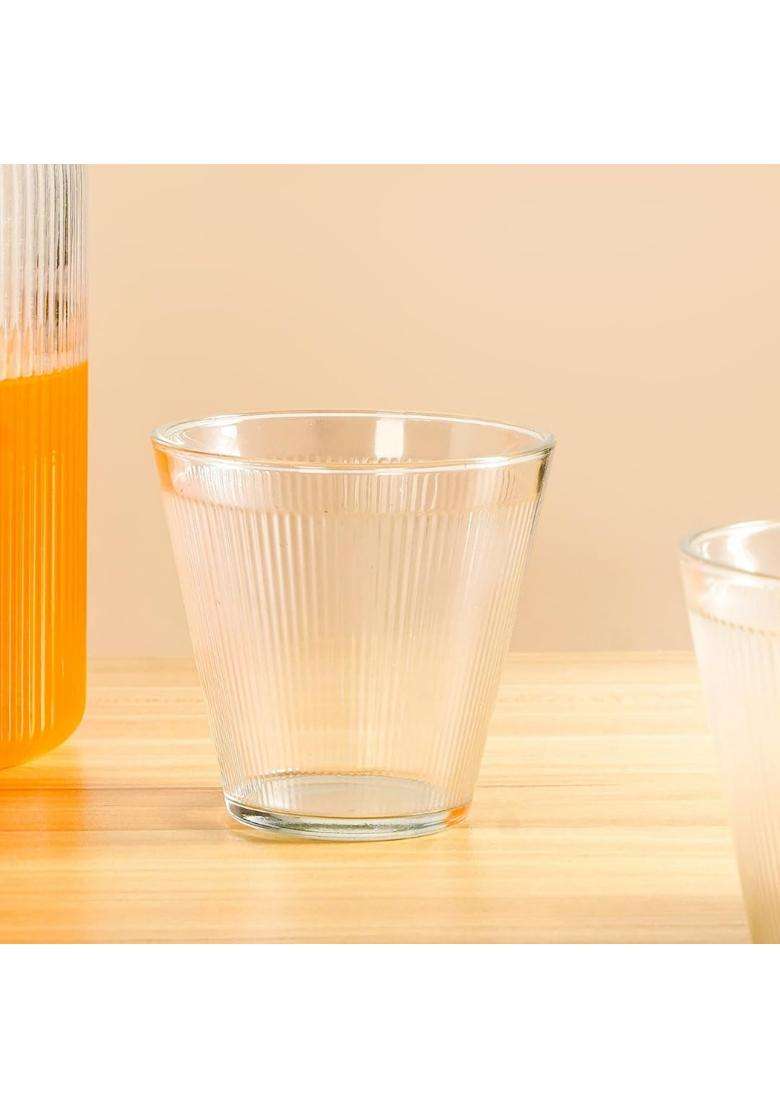 Nestasia Ribbed Glass Carafe with Tumblers | 255 ml | 8.6 fl oz | 6-Piece Set - Indya
