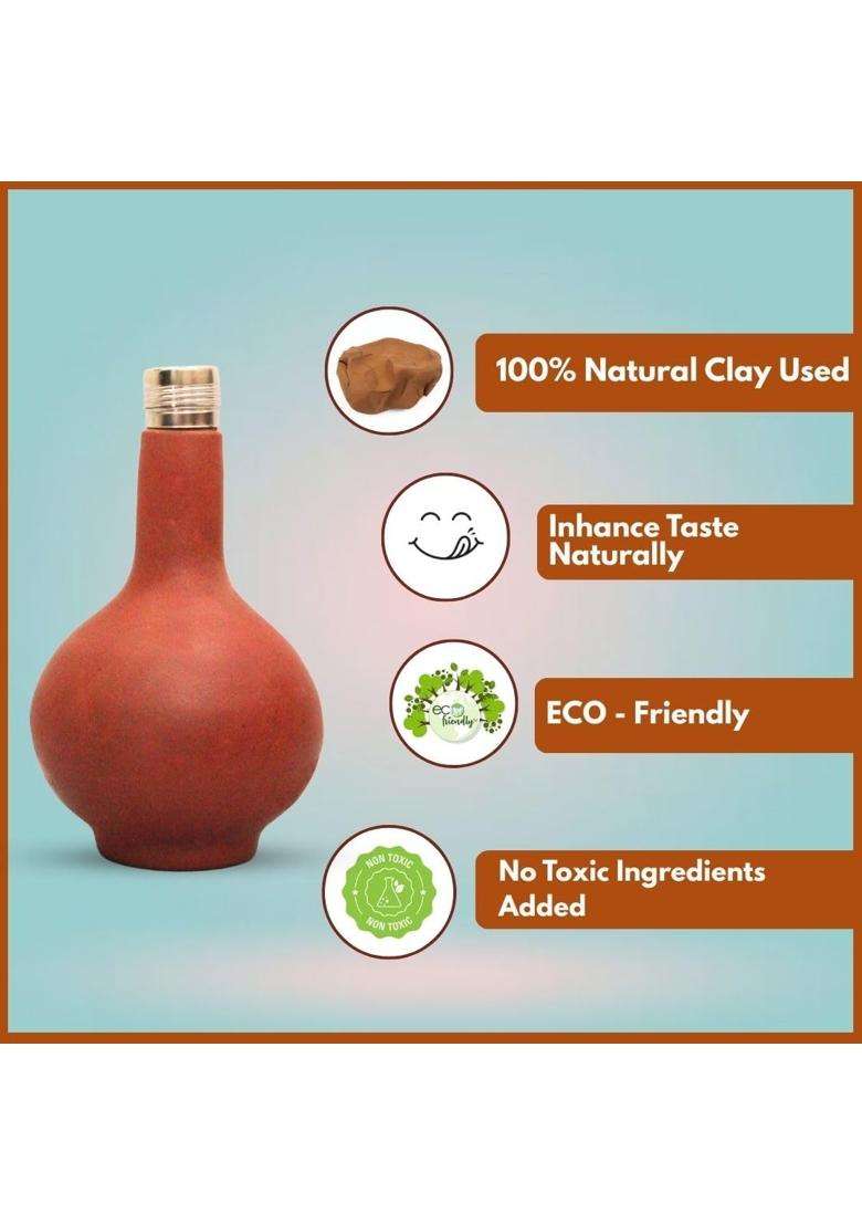 Terra Charms Clay Surahi with Steel Cap | 1 L | 1.1 Qt - Indya