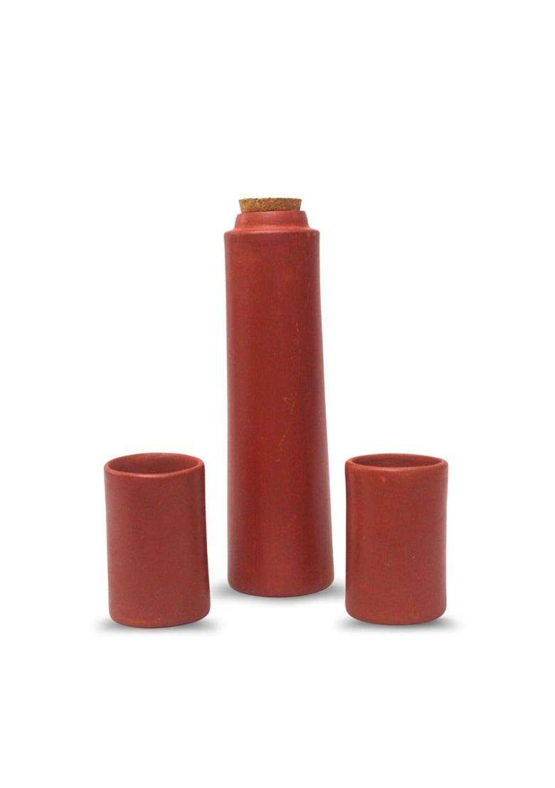 Terra Charms Clay Water Bottle Set with 2 Glass | 1 L | 1.1 Qt - Indya