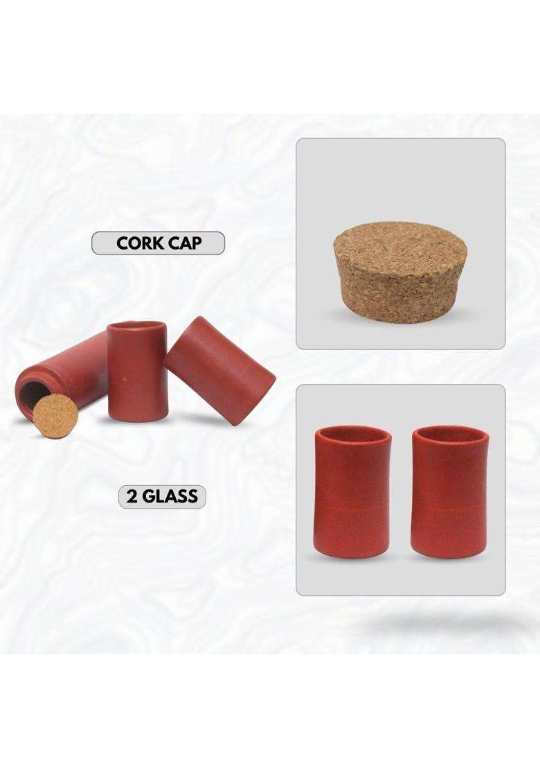 Terra Charms Clay Water Bottle Set with 2 Glass | 1 L | 1.1 Qt - Indya