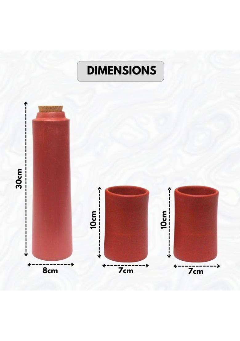 Terra Charms Clay Water Bottle Set with 2 Glass | 1 L | 1.1 Qt - Indya