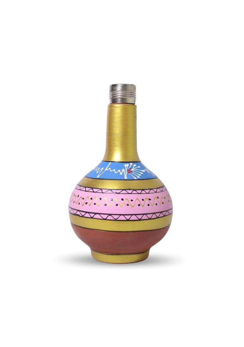 Terra Charms Hand Painted Clay Surahi with Steel Cap | 1 L | 1.1 Qt - Indya
