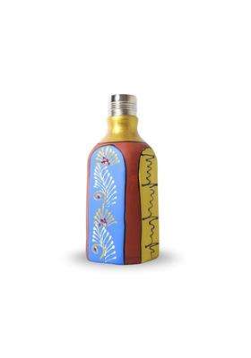 Terra Charms Hand Painted Rectangular Clay Surahi with Steel Cap | 500 ml | 16.9 fl oz