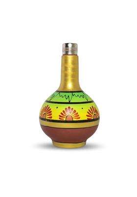 Terra Charms Hand Painted Clay Surahi with Steel Cap | 1 L | 1.1 Qt