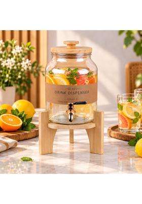 PrimeWorld Glass Water Dispenser with Wooden Tap and Stand Pc | 3 L | 3.2 Qt | Leak Proof
