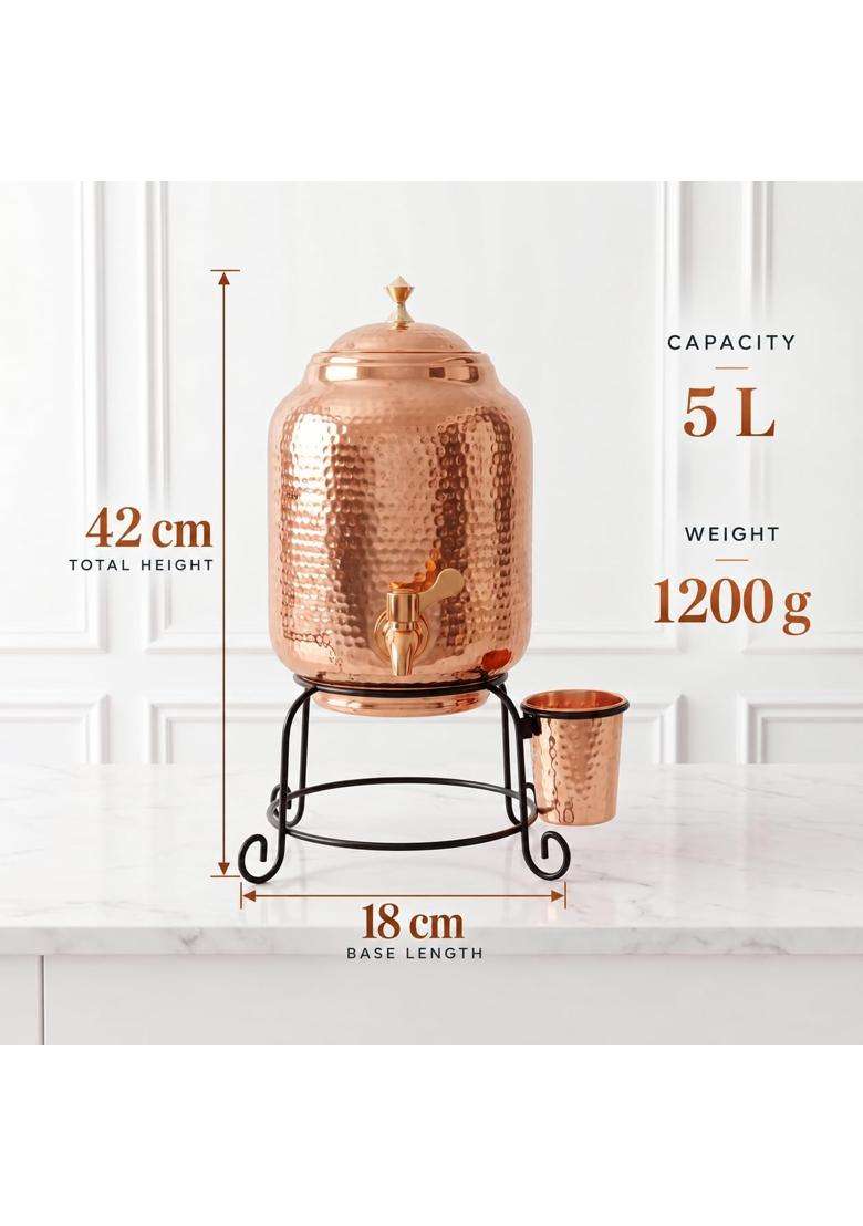 Copper-Master Hammered Water Dispenser | 5 L | 5.3 Qt - Indya