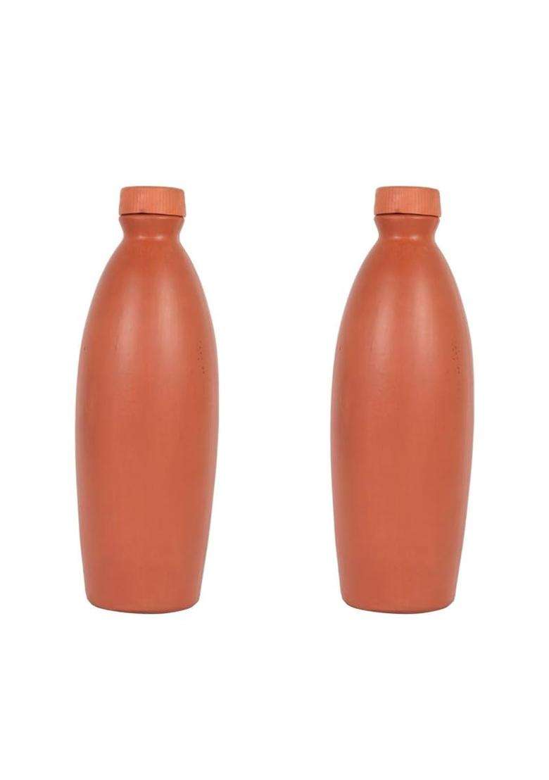 Bhanvi Handicrafts Traditional Clay Bottle for Drinking Water | 1000 ml | 33.8 fl oz | Handcrafted - Indya
