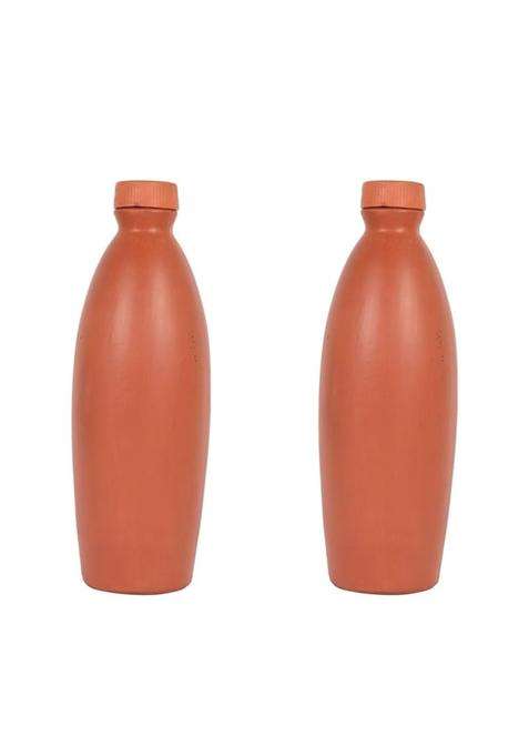 Bhanvi Handicrafts Traditional Clay Bottle for Drinking Water | 1000 ml | 33.8 fl oz | Handcrafted