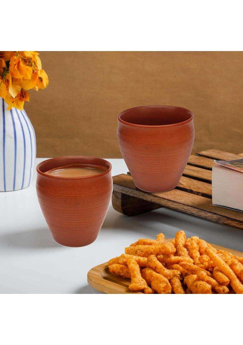 Pure Source India Clay Tea Kulhad Clay Tea Cup Coffee Mugs | 200 ml | 6.8 fl oz | 4-Piece Set - Indya
