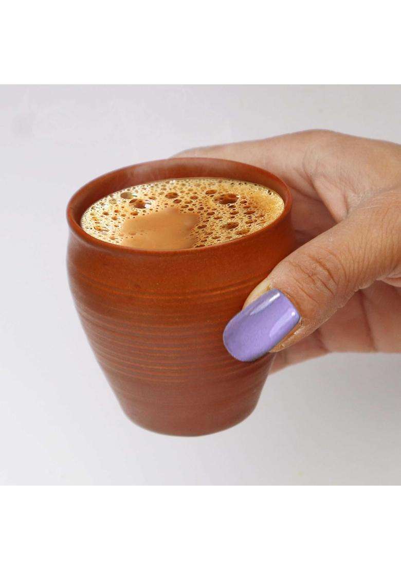 Pure Source India Clay Tea Kulhad Clay Tea Cup Coffee Mugs | 200 ml | 6.8 fl oz | 4-Piece Set - Indya