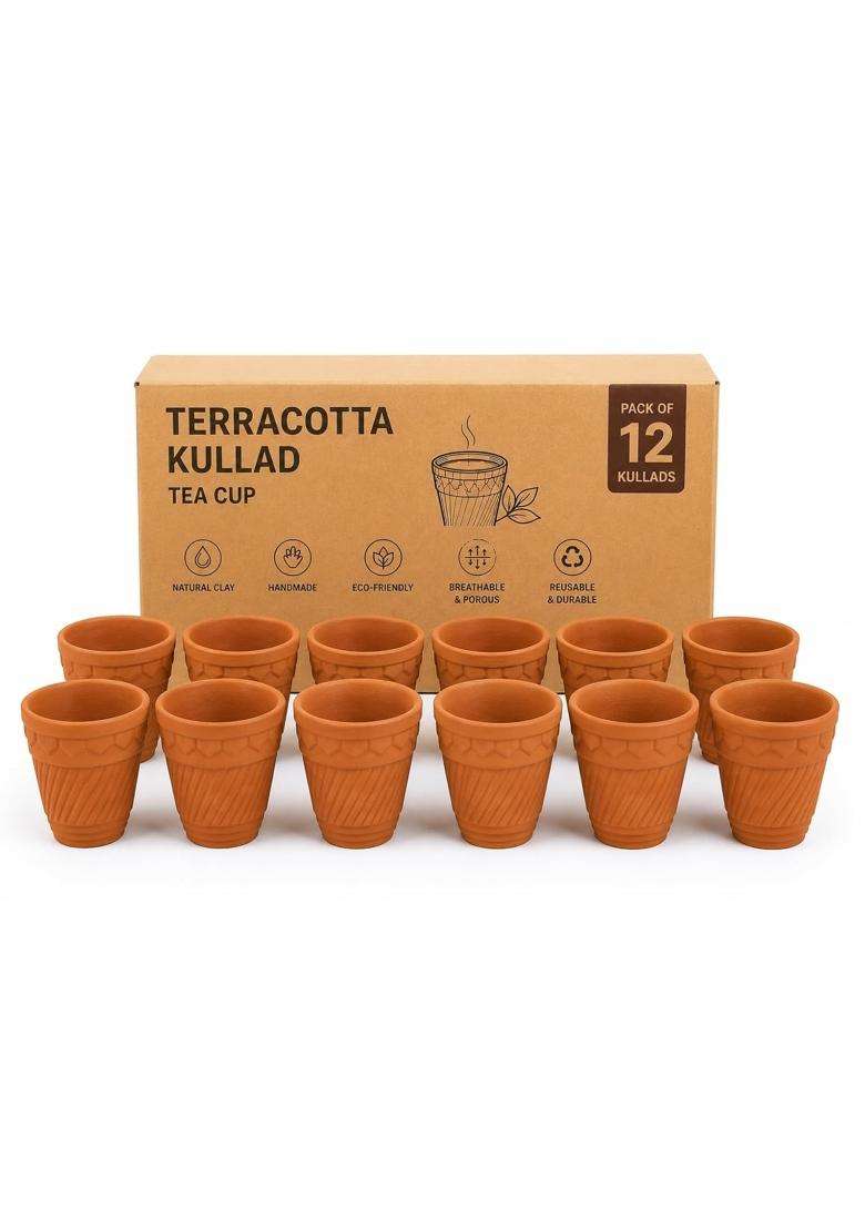 Clay Root Handmade Terracotta Clay Kulhad Clay Tea Cup Cups Eco Friendly Reusable Mitti Cups for Tea | 100 ml | 3.4 fl oz | 12-Piece Set - Indya