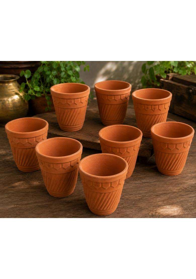 Clay Root Handmade Terracotta Clay Kulhad Clay Tea Cup Cups Eco Friendly Reusable Mitti Cups for Tea | 100 ml | 3.4 fl oz | 12-Piece Set - Indya
