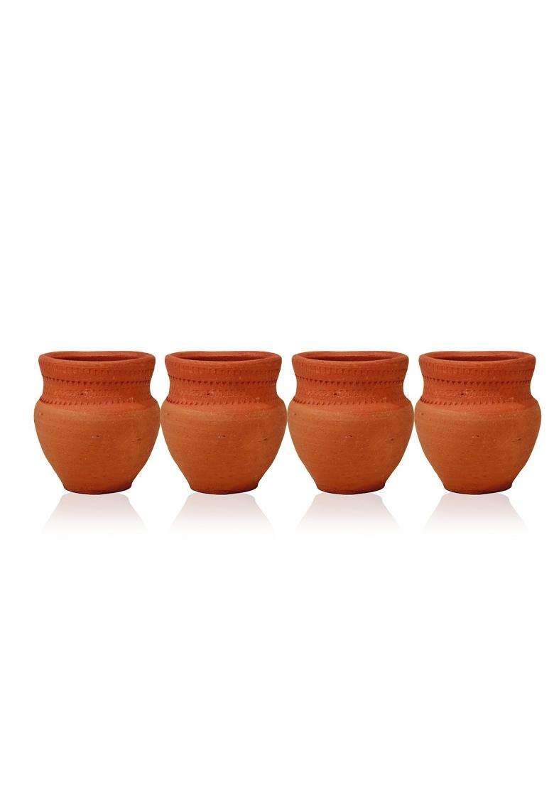 Jetwals Clay Kullad Traditional Desi Chai Tea Cup Glass | 100 ml | 3.4 fl oz | Pack of 4 - Indya