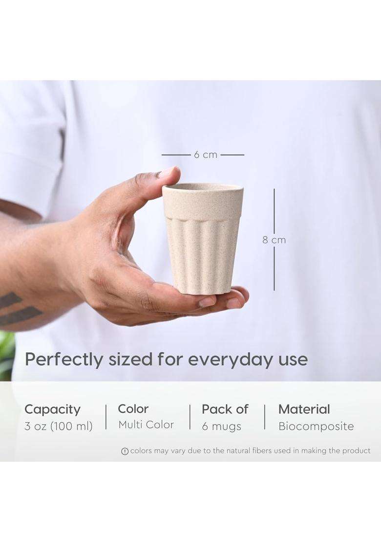 Eha Earth-Friendly Cutting Chai Cups | 100 ml | 3.4 fl oz | 6-Piece Set | Microwave Safe - Indya