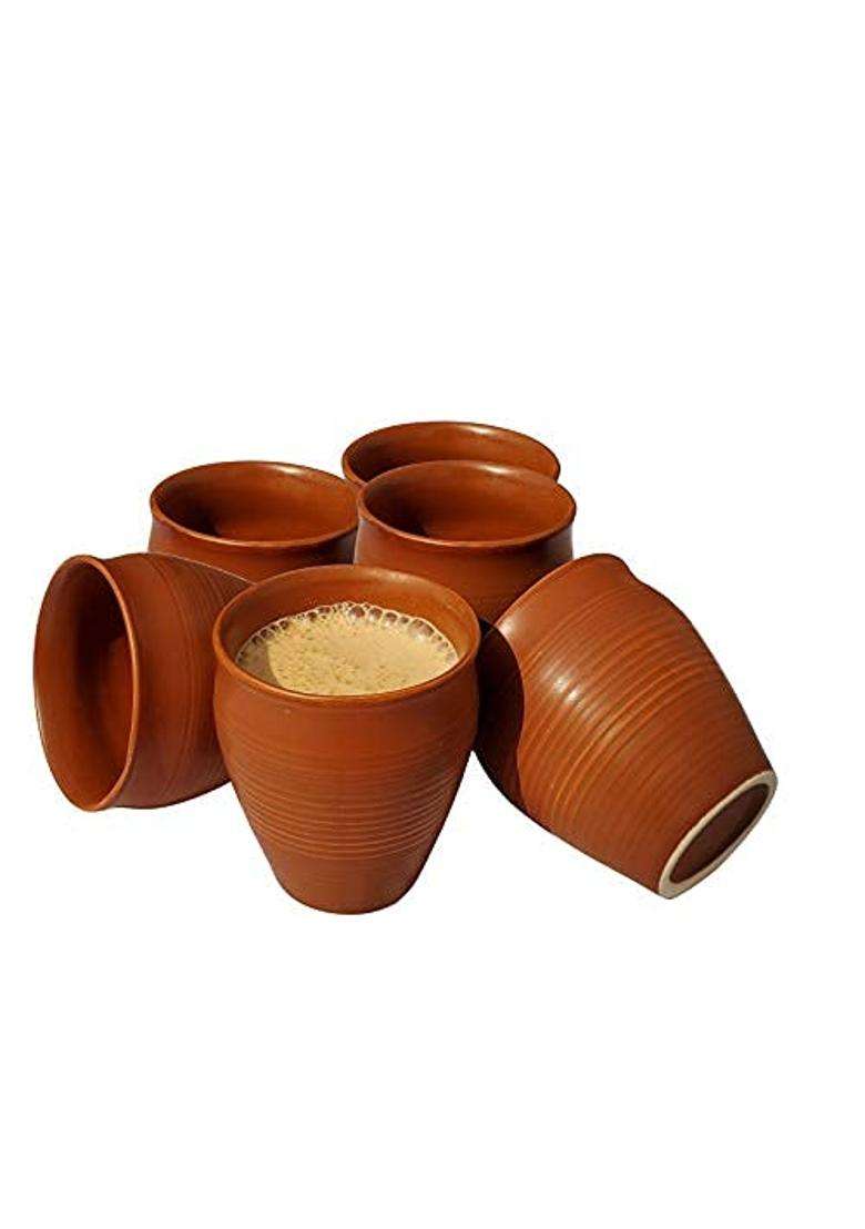 Pure Source India Clay Tea Kulhad Clay Tea Cup Coffee Mugs | 200 ml | 6.8 fl oz | 12-Piece Set - Indya