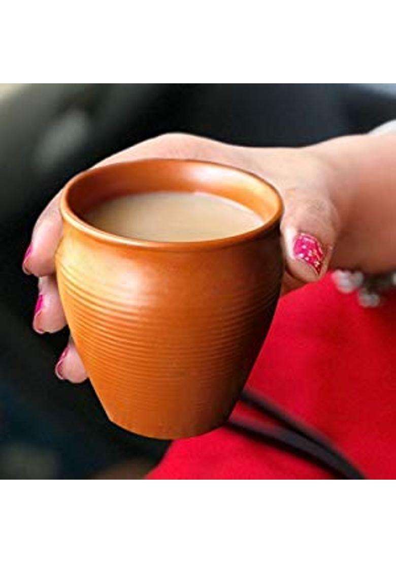 Pure Source India Clay Tea Kulhad Clay Tea Cup Set | 200 ml | 6.8 fl oz | 2-Piece Set - Indya