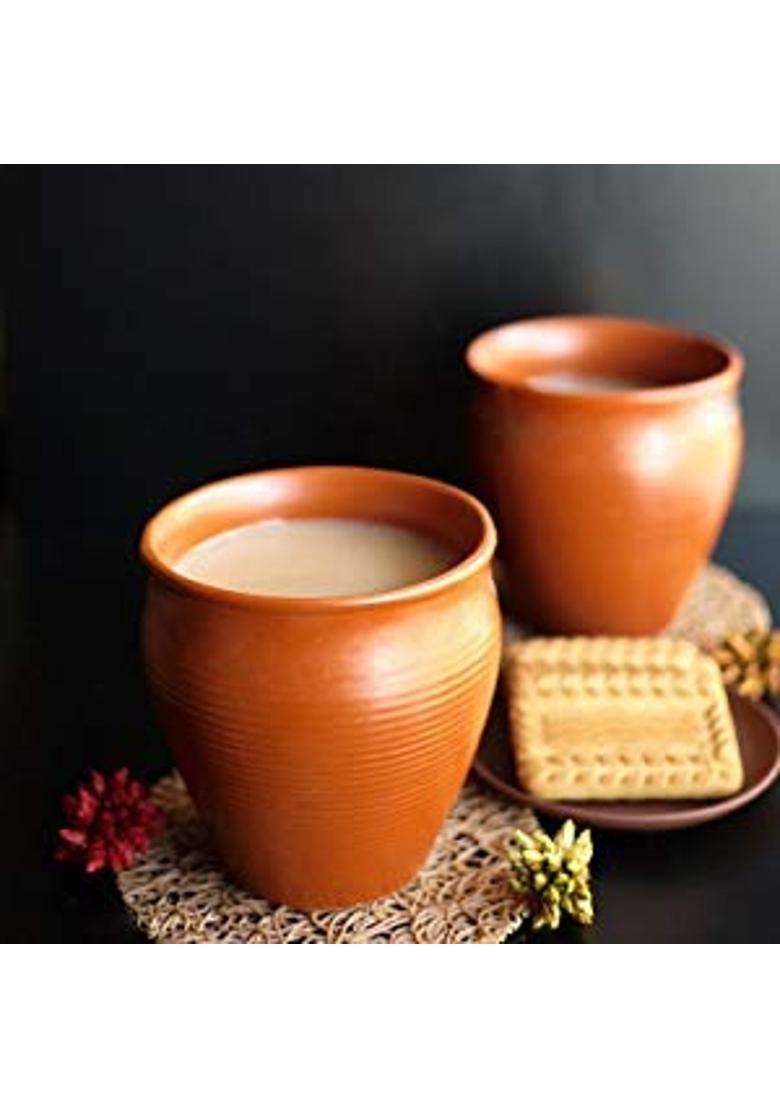 Pure Source India Clay Tea Kulhad Clay Tea Cup Set | 200 ml | 6.8 fl oz | 2-Piece Set - Indya