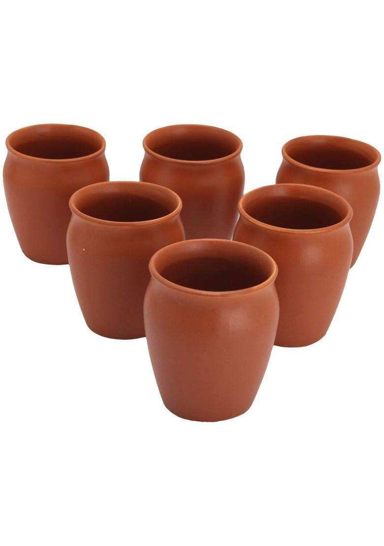 Organic Clay Crafts Clay Kullad Clay Tea Cup Glazed Terracotta Tea Kulhad Coffee Mugs | 200 ml | 6.8 fl oz | 6-Piece Set - Indya