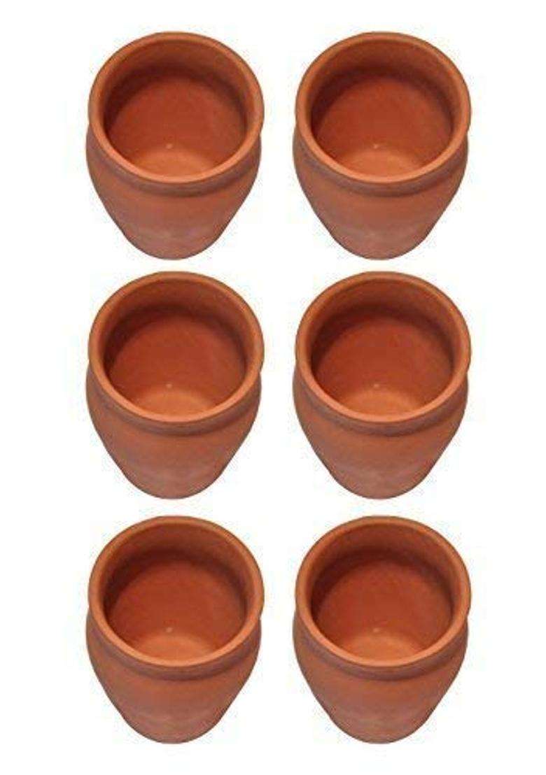 Organic Clay Crafts Clay Kullad Clay Tea Cup Glazed Terracotta Tea Kulhad Coffee Mugs | 200 ml | 6.8 fl oz | 6-Piece Set - Indya