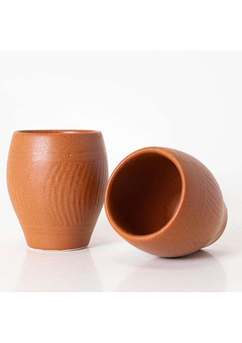 KALAKRITI Terracotta Brown Ceramic Kulhad Clay Tea Cup | 200 ml | 6.8 fl oz | Pack of 2 - Indya