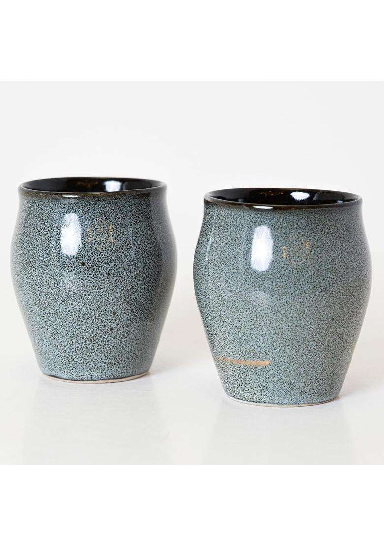 KALAKRITI Grey Speckled Ceramic Kulhad Clay Tea Cup | 100 ml | 3.4 fl oz | Pack of 2 - Indya