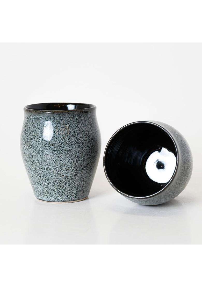 KALAKRITI Grey Speckled Ceramic Kulhad Clay Tea Cup | 100 ml | 3.4 fl oz | Pack of 2 - Indya