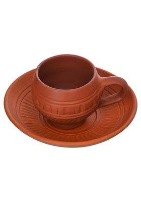 B S NATURAL Handmade Clay Tea Cup and Plate Set | Pack of 6