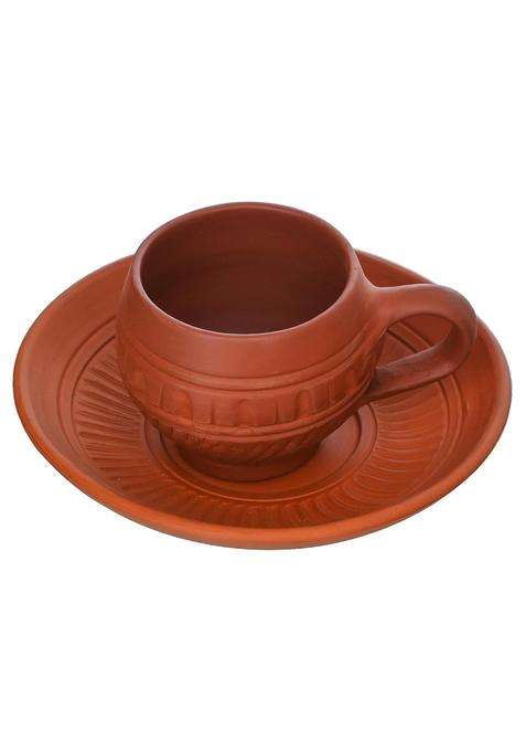 B S NATURAL Handmade Clay Tea Cup and Plate Set | Pack of 6