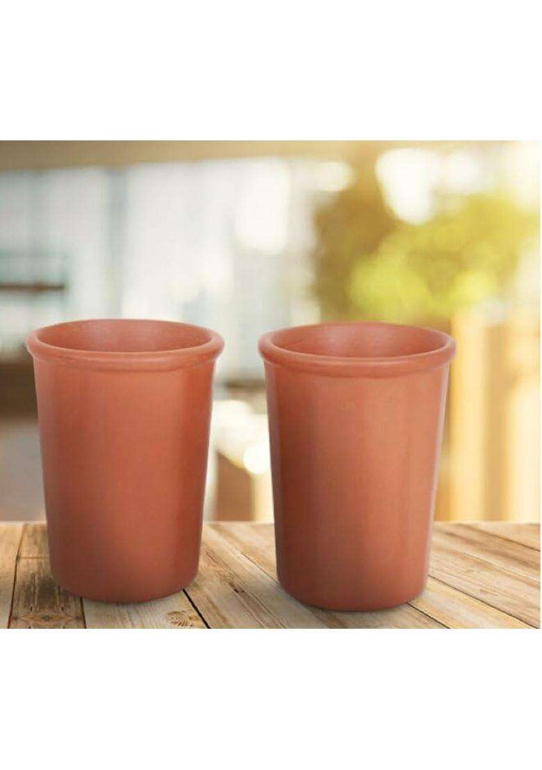 SHRIYAM CRAFTS Clay Mitti Drinking Water Glass | 200 ml | 6.8 fl oz | Pack of 2 - Indya