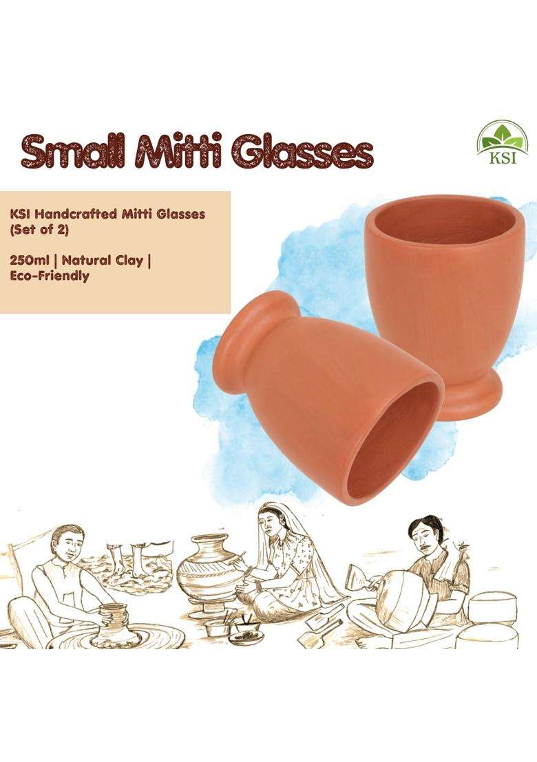 KSI Earthen Clay Water Glass | 250 ml | 8.5 fl oz | 2-Piece Set - Indya