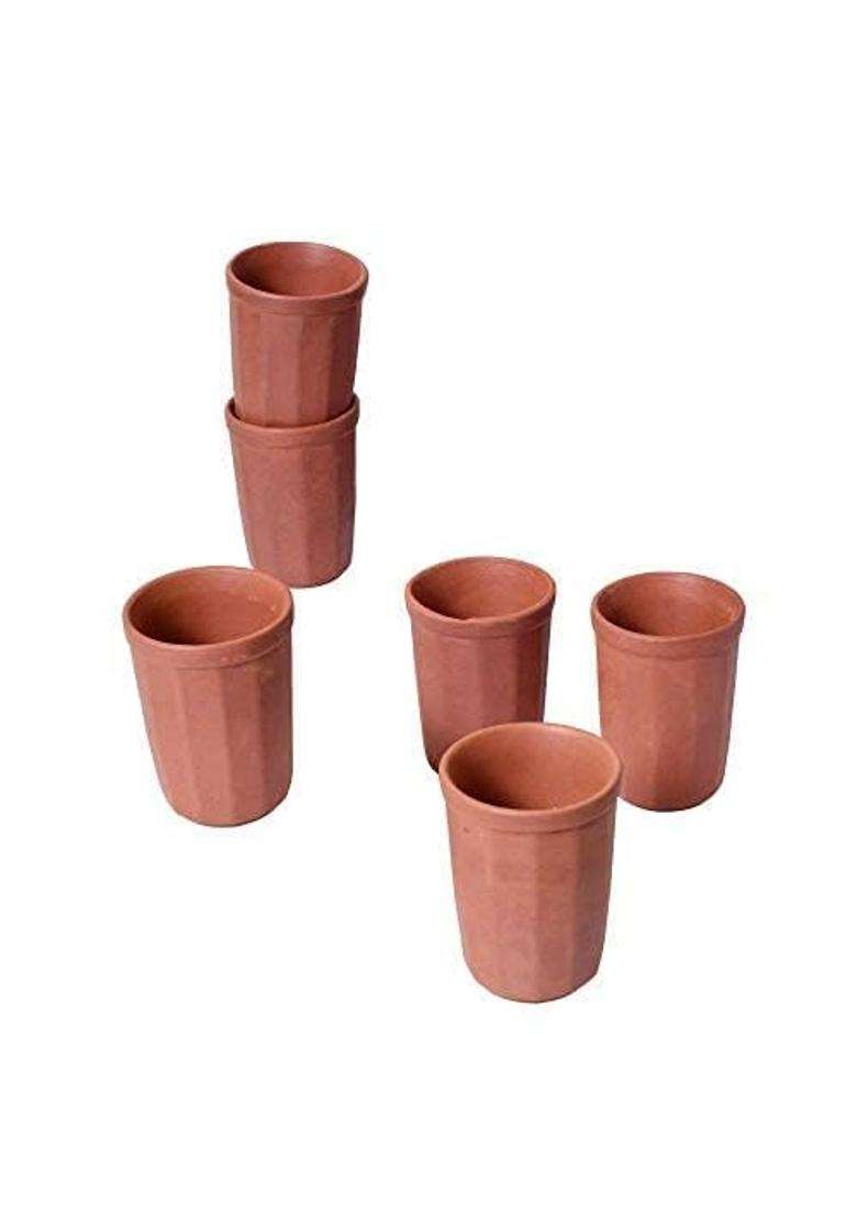 VINTICA Organic Clay Crafts Earthen Clay Mitti Drinking Water Glass Tumbler | 6-Piece Set - Indya