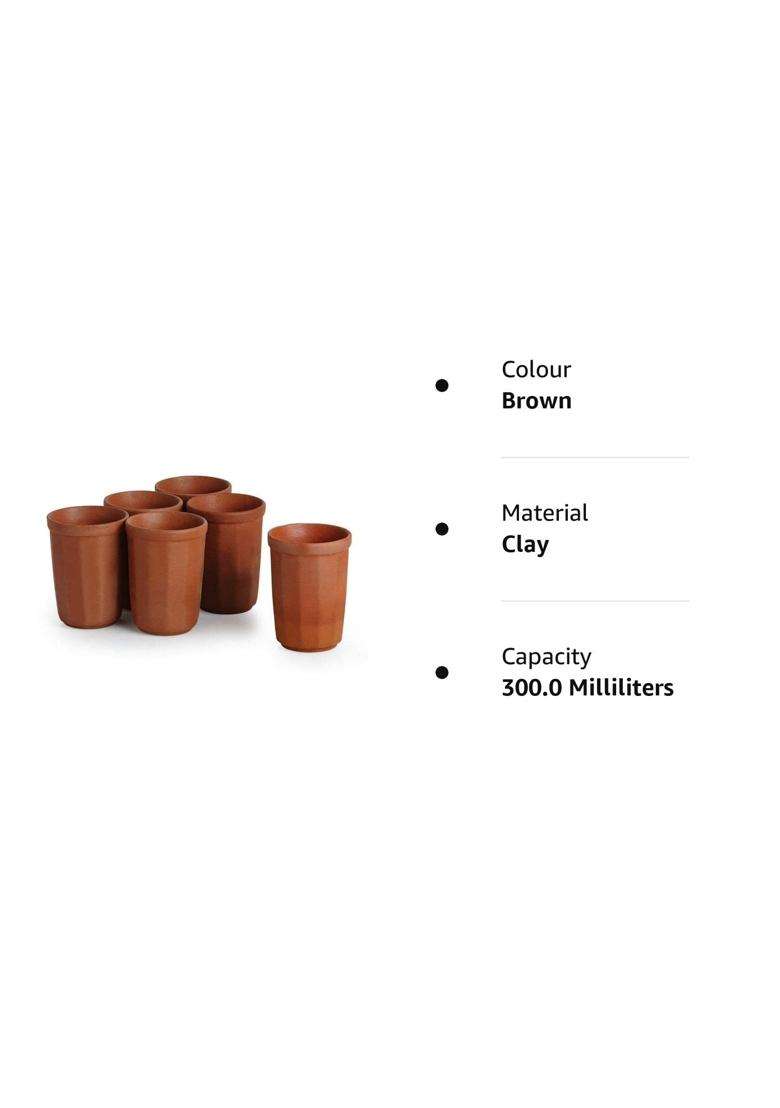 VINTICA Organic Clay Crafts Earthen Clay Mitti Drinking Water Glass Tumbler | 6-Piece Set - Indya