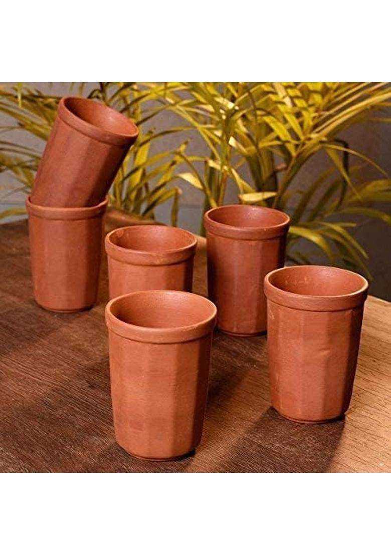 VINTICA Organic Clay Crafts Earthen Clay Mitti Drinking Water Glass Tumbler | 6-Piece Set - Indya