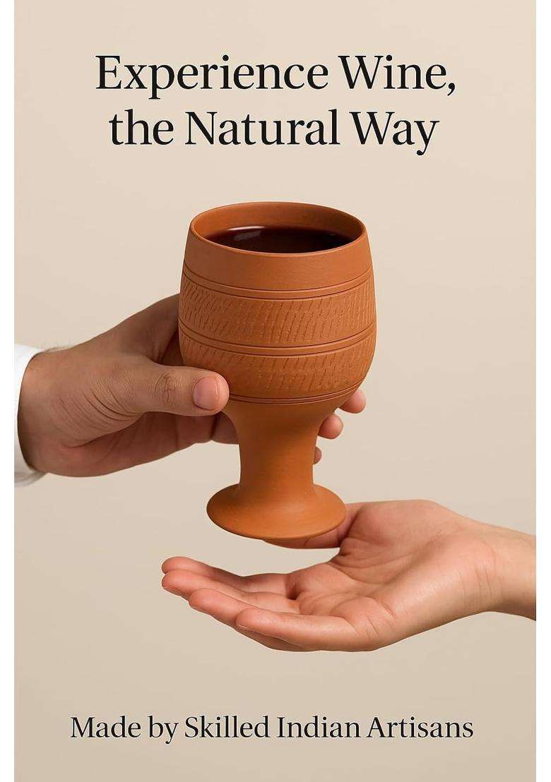 KSI Natural Terracotta Handmade Clay Wine Glass | 225 ml | 7.6 fl oz - Indya