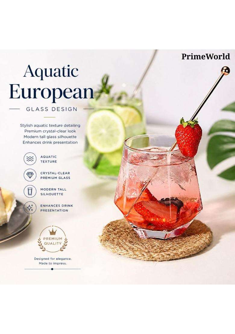 PrimeWorld European Aquatic Glasses Pcs | 300 ml | 10.1 fl oz | 6-Piece Set | Lead Free - Indya