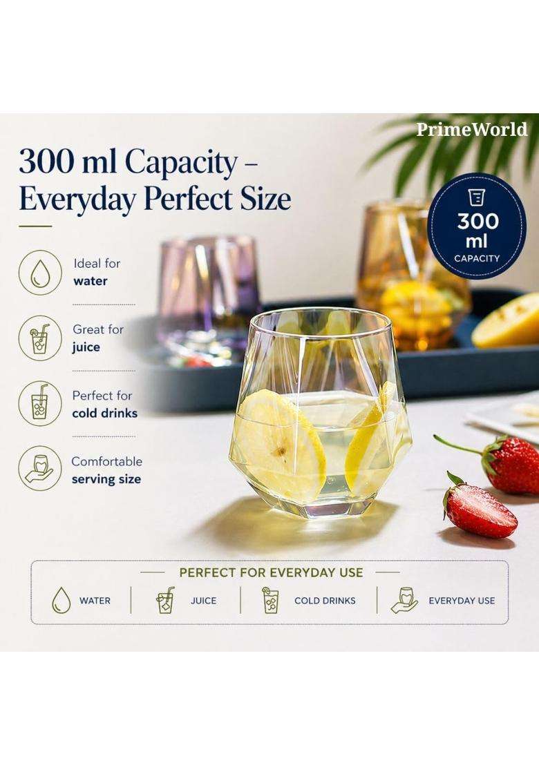 PrimeWorld European Aquatic Glasses Pcs | 300 ml | 10.1 fl oz | 6-Piece Set | Lead Free - Indya