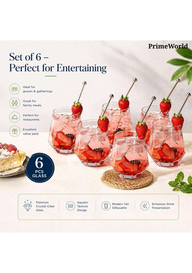 PrimeWorld European Aquatic Glasses Pcs | 300 ml | 10.1 fl oz | 6-Piece Set | Lead Free - Indya