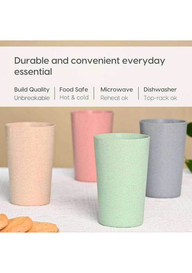 Eha Earth-Friendly Unbreakable Drinking Glass for Water and Juice | 250 ml | 8.5 fl oz | 4-Piece Set | Microwave Safe - Indya