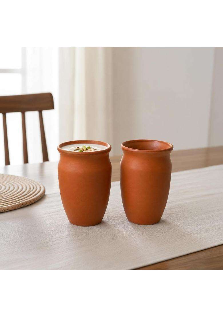 KALAKRITI Natural Terracotta Drinking Tumbler | 500 ml | 16.9 fl oz | Pack of 2 | Handcrafted - Indya