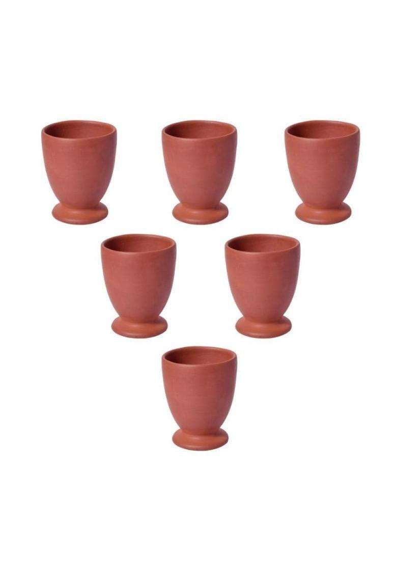 VINTICA Organic Clay Crafts Earthen Clay Mitti Drinking Water Glass Tumbler Brown | 6-Piece Set - Indya